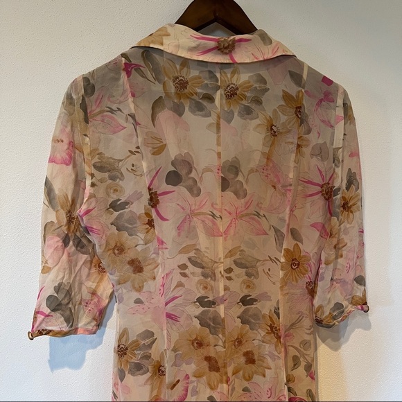 90s Vintage Miller Shor Silk Sheer Floral Maxi Half Sleeve Overlay Dress - Picture 3 of 11